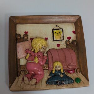 Vintage Wall Plaque 1970s Praying Girl retro